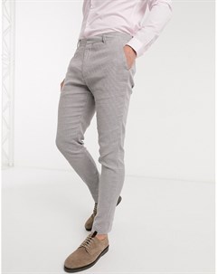 Серые супероблегающие брюки из ткани с добавлением льна и узором гусиная лапка Asos design