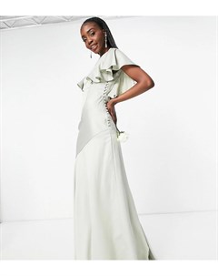 Атласное платье макси с расклешенными рукавами и пуговицами по бокам ASOS DESIGN Tall Bridesmaid Asos tall