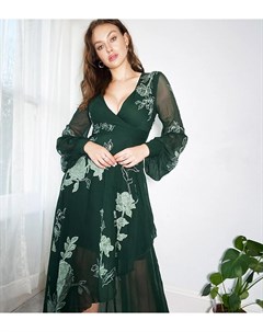 Платье макси с запахом и цветочными атласными аппликациями зеленого цвета ASOS DESIGN Tall Asos tall
