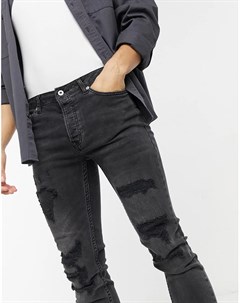 Черные выбеленные джинсы скинни с рваной отделкой Topman
