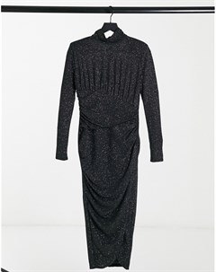 Платье миди с высоким воротником черно серебристого цвета & other stories