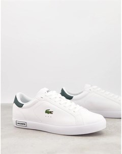 Белые кроссовки с отделкой зеленого цвета Power Court Lacoste