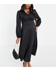 Черное атласное платье миди с застежкой на пуговицах спереди Flounce london maternity