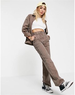 Прямые брюки в стиле casual коричневого цвета от комплекта Topshop