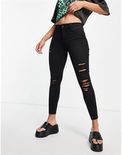 Черные рваные джинсы скинни с завышенной талией New look