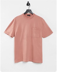 Розовая выбеленная свободная футболка с карманом Asos design