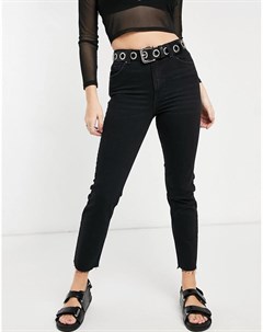 Черные прямые джинсы из хлопка с необработанным краем Bershka