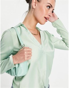 Шалфейно зеленая атласная рубашка узкого кроя Asos design