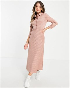 Розовое клетчатое платье рубашка макси с узором гусиная лапка Pieces