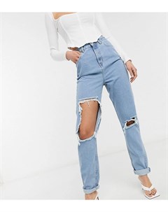Синие выбеленные джинсы в винтажном стиле с завышенной талией и с рваной отделкой ASOS DESIGN Tall Asos tall