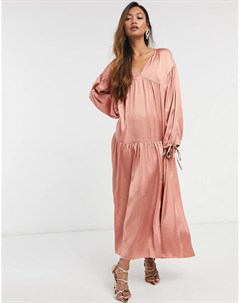 Розовое атласное платье миди трапециевидного ярусного кроя Asos design