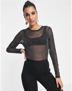 Блестящий сетчатый лонгслив черного цвета Asos design