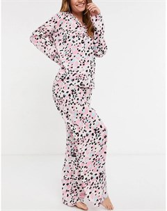 Удлиненный тканый пижамный комплект розового цвета с леопардовым принтом Night