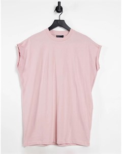 Светло розовая длинная oversized футболка с отворотами на рукавах Asos design