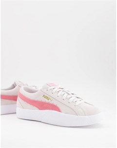 Бежевые замшевые кроссовки с полоской розового цвета Love Puma