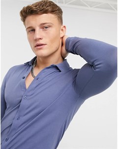 Облегающая трикотажная рубашка из смесового органического хлопка выбеленного синего цвета Asos design
