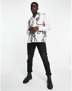 Атласная рубашка пастельных оттенков с отложным воротником и принтом веревок и цепочек Asos design