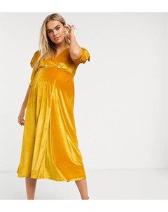 Коричневато желтое бархатное платье с пышными рукавами ASOS DESIGN Maternity Asos maternity