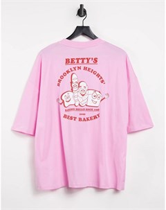 Розовая футболка в стиле oversized с мультяшным изображением хлеба на спине Asos design