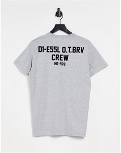 Серая футболка с круглым логотипом с набивкой флок и принтом на спине T Diegos N26 Diesel