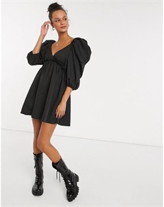 Черное свободное платье мини с объемными рукавами x Lorna Luxe In the style