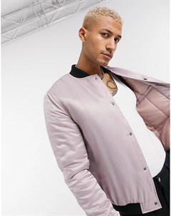 Розовая дутая куртка бомбер из материала с атласной поверхностью Asos design