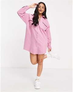 Розовое платье рубашка со стегаными карманами Missguided