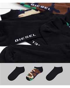 Набор из 3 пар носков черного цвета и с камуфляжным принтом Diesel