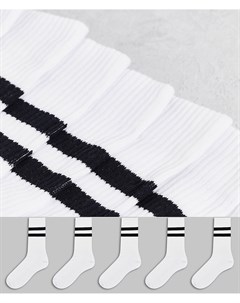 Набор из 5 пар белых спортивных носков с черными полосками Со скидкой Asos design