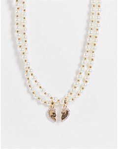 Золотистое ожерелье с искусственным жемчугом и подвесками с надписью Best friends Asos design