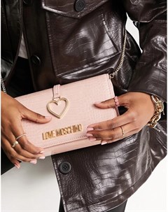 Розовая сумка с эффектом крокодиловой кожи и сердечком Love moschino