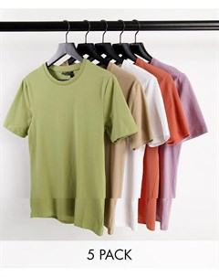 Комплект из 5 облегающих футболок из органического хлопка с круглым вырезом Asos design