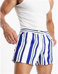 Короткие шорты для плавания в белую и темно синюю полоску от комплекта Asos design
