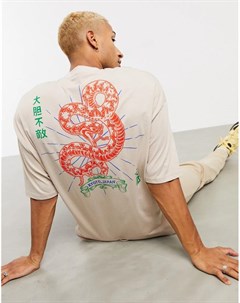Oversized футболка из органического хлопка с принтом змеи на спине Asos design