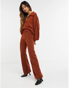 Трикотажные широкие брюки красно коричневого цвета от комплекта Asos design