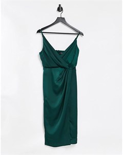 Атласное платье с запахом темно зеленого цвета Little mistress