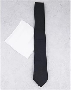 Черный галстук с белым платком для нагрудного кармана Topman