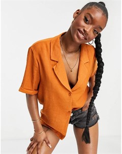 Оранжевая рубашка с короткими рукавами и глубоким вырезом Missguided