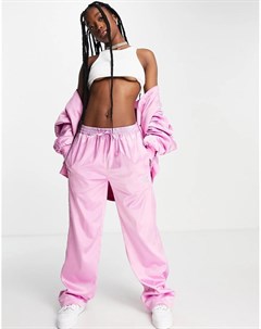 Розовые атласные брюки с широкими штанинами с логотипом со стразами в стиле 2000 х Luxe Adidas originals