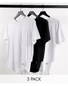 Набор из 3 удлиненных футболок белого белого и черного цвета с асимметричным краем Originals Jack & jones