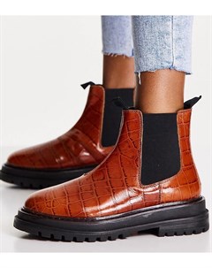 Светло коричневые кожаные ботинки челси с крокодиловым принтом для широкой стопы Wide Fit Appreciate Asos design