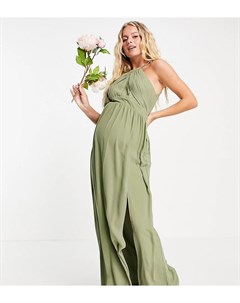 Плиссированное платье макси для подружки невесты тускло зеленого цвета Tfnc maternity