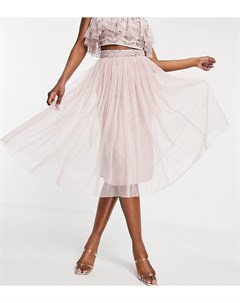 Светло розовая юбка миди из тюля с разрезом от комплекта Maya tall