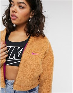 Светло коричневая укороченная куртка из флиса под овчину Nike