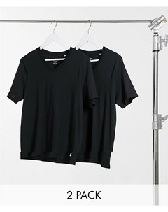 Набор из 2 узких черных футболок с V образным вырезом Essentials Jack & jones