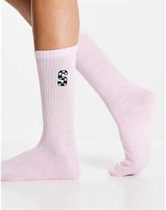 Розовые носки до щиколотки в рубчик с инициалом S Asos design