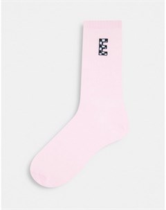 Розовые носки до щиколотки в рубчик с инициалом Е Asos design