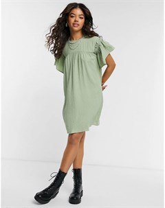 Зеленое свободное платье с оборками на рукавах Vero moda
