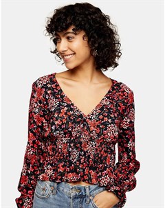 Блузка с оборками и многоцветным цветочным принтом Topshop