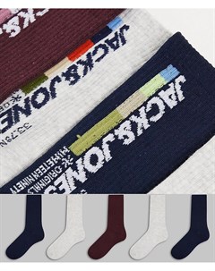 Набор из 5 пар разноцветных теннисных носков с логотипом Jack & jones